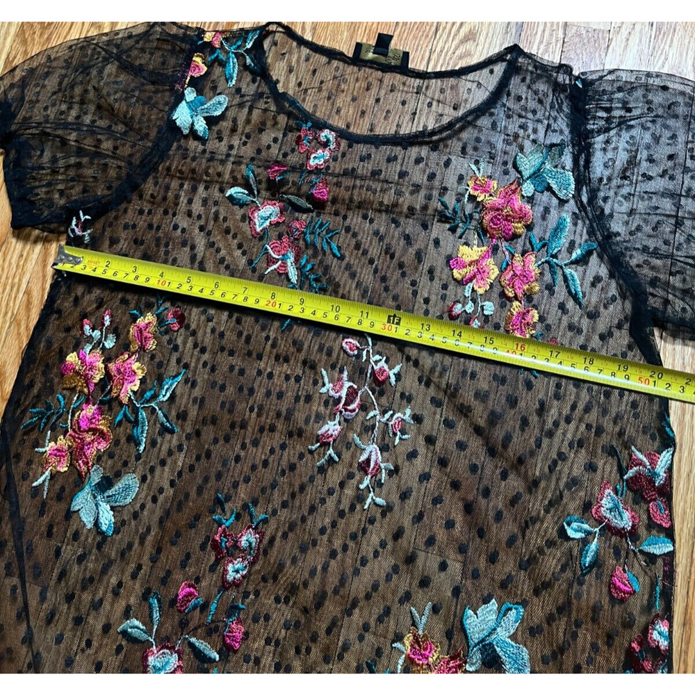Suzanne Betro Womens Top L Black Red Floral Mesh - Picture 4 of 5
